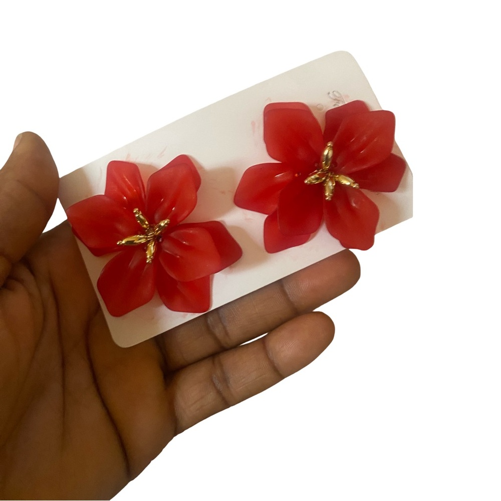 Red Flower Statement Earrings - Women Jewelry